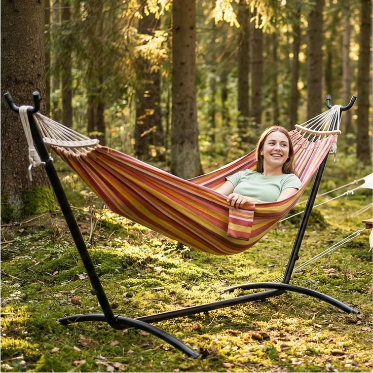 Mondeer Hängemattengestell Gartenhängematte, (Doppelhängematte), 6 Höhen verstellbar, mit Gestell bis 270kg – Bild 2