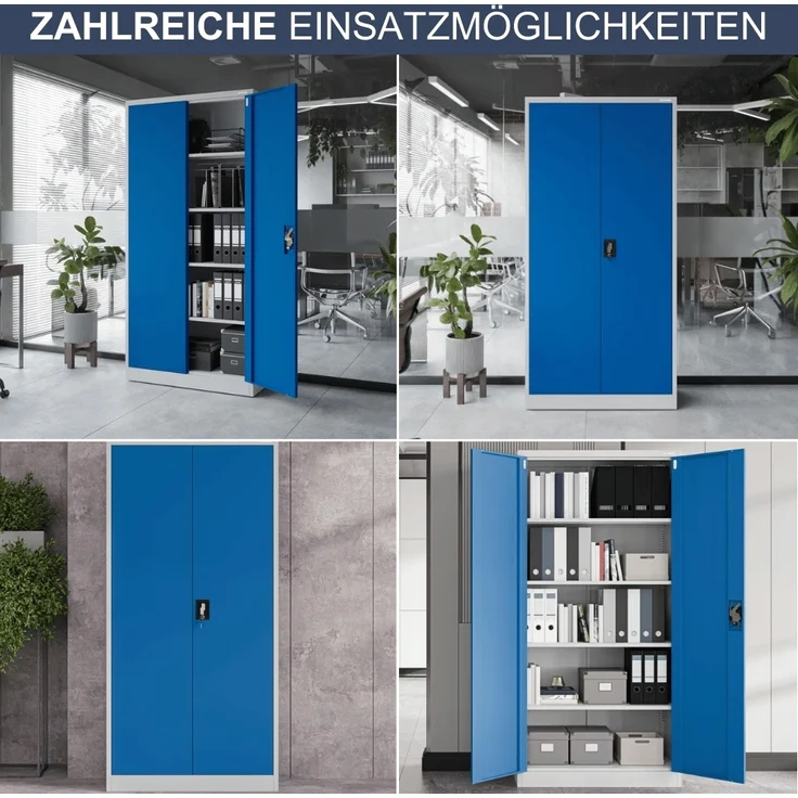 Aktenschrank abschließbar KADO - 5 Ebenen verstellbar, Flügeltüren | Metallschrank Werkstatt Mehrzweckschrank Büroschrank aus Stahl Werkzeugschrank, 185x90x40cm Grau-Blau – Bild 6