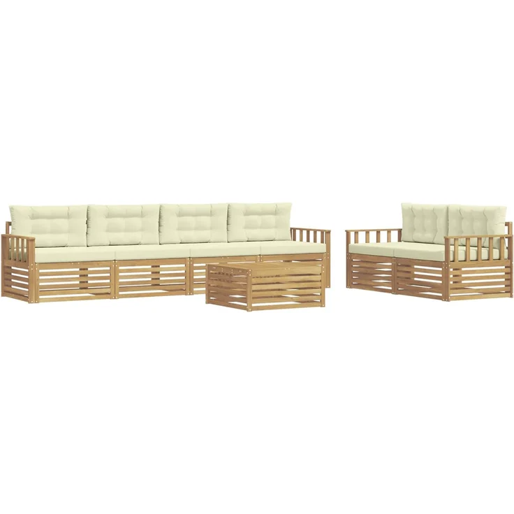 vidaXL Outdoor-Sofagarnitur 7 stk. 6-Sitzer Weiß und Creme Polyester 3390075 – Bild 2