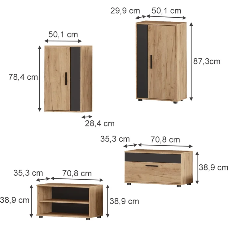 Wohnwand Berno Goldkraft Eiche/Anthrazit 4-teiliges Set Vicco – Bild 2