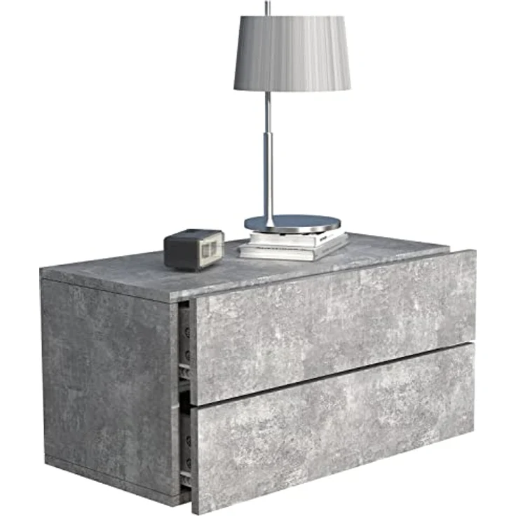 MID.YOU Nachtschrank Grau, Holzwerkstoff, 2 Schubladen, 60x30x32 cm für Schlafzimmer – Bild 1