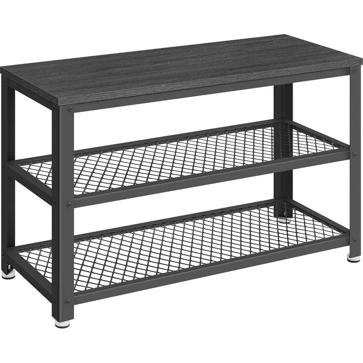 VASAGLE Schuhbank, Schuhregal mit 2 Gitterablagen, Aufbewahrung für Schuhe, 30 x 73 x 45 cm, für Eingangsbereich, Flur, Wohnzimmer, Metallgestell, Industrie-Design, ebenholzschwarz-schwarz LBS073B06