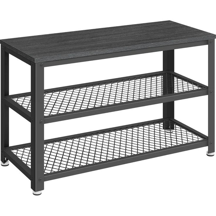 VASAGLE Schuhbank, Schuhregal mit 2 Gitterablagen, Aufbewahrung für Schuhe, 30 x 73 x 45 cm, für Eingangsbereich, Flur, Wohnzimmer, Metallgestell, Industrie-Design, ebenholzschwarz-schwarz LBS073B06 – Bild 1