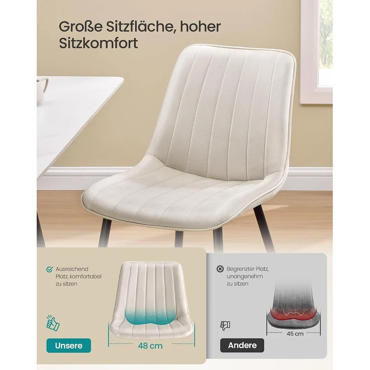 SONGMICS Esszimmerstuhl 4er Set, Küchenstuhl, Polsterstuhl, bis 120 kg belastbar, Stahlbeine, Gebogene Rückenlehne, für Esszimmer, Küche, cappuccinobeige-tintenschwarz – Bild 4