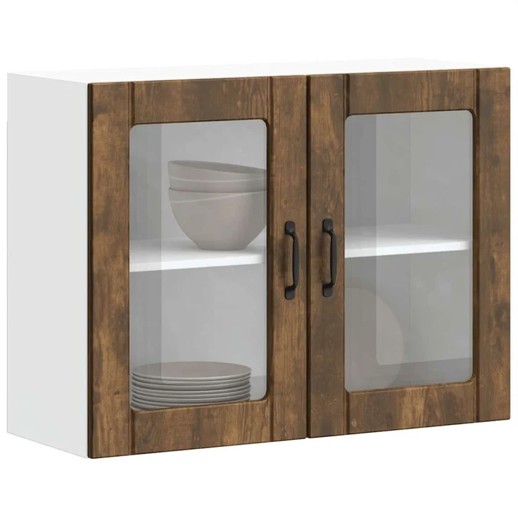 vidaXL Küchen-Hängeschrank mit Glastür Lucca Räuchereiche Holzwerkstoff 853852 – Bild 4