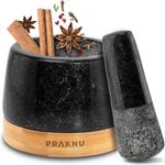 Praknu Mörser Mörser aus Granit klein mit Stößel - Für ein feines Mahlergebnis, Für ein feines Mahlergebnis - Untersetzer aus nachhaltigem FSC Holz