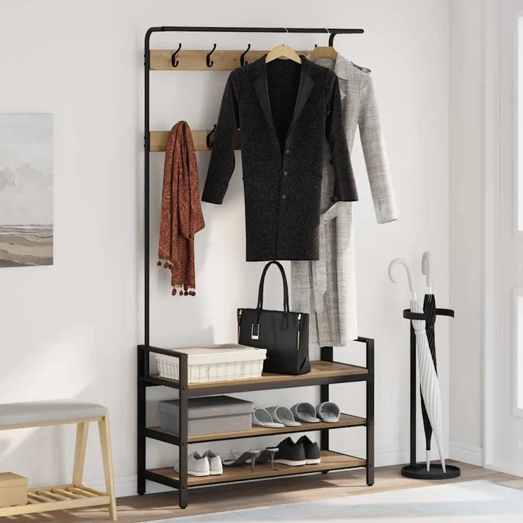 vidaXL Garderobenständer 95 x 34 x 184 cm Artisan-Eiche Holzwerkstoff 879964