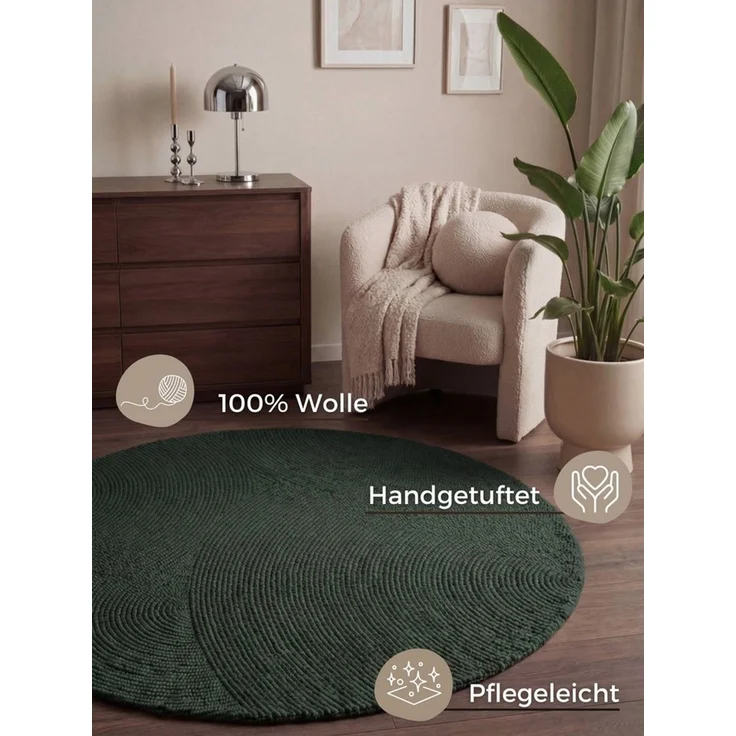 HANSE Home Wollteppich Calmio, auch als Läufer und in rund, rechteckig, Höhe: 18 mm, Handgetuftet, Wolle, Natur, Wohnzimmer, Schlafzimmer, Skandi, Hygge – Bild 3