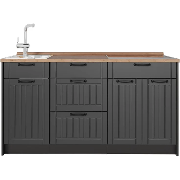 Küchenblock Fame-Line Dunkelgrau/Anthrazit 150 cm, AP Eiche Vicco – Bild 1