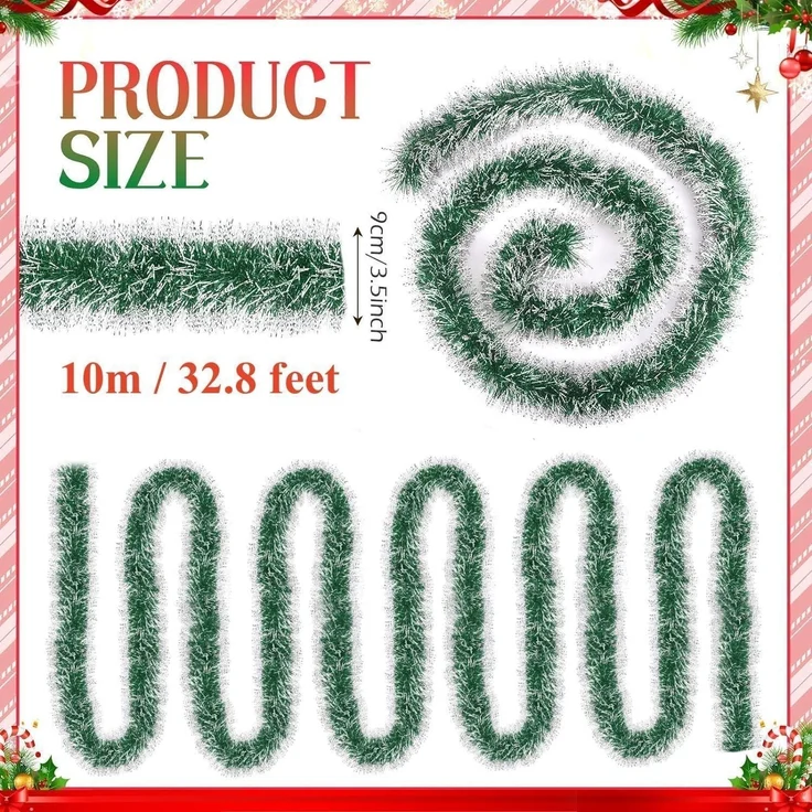 10m Weihnachts Lametta Girlande grüne Metallisches Glitzerndes Deko Winter – Bild 3