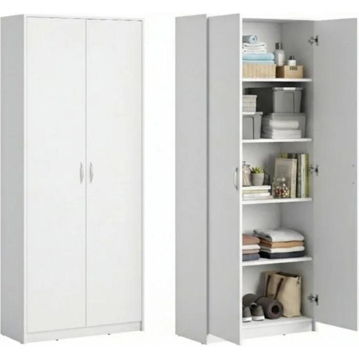 Home Collective Mehrzweckschrank Aktenschrank mit 5 Fächern Haushaltsschrank (74 cm breit aus Laminatplatte und hochwertigen Polymergriffen) in mattem Finish mit 4 Einlegeböden und 2 Türen weiß