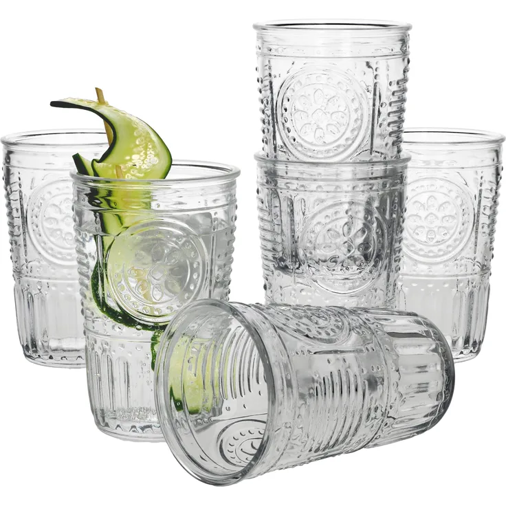 6er Set Romantic Longdrink-Glas Klar 340ml Cocktail-Glass Trink-Gläser Saft