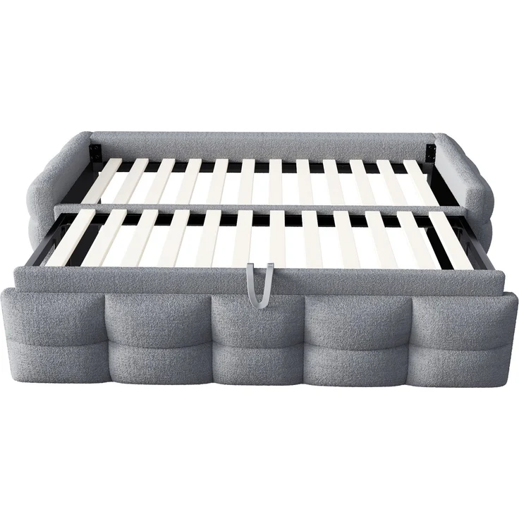 ZUBALIYA Schlafsofa 90x180 cm, ausziehbare Liegefläche, Lattenrost, Leiter, mit Teddy-Stoffbezug, Grau, ohne Matratze – Bild 14