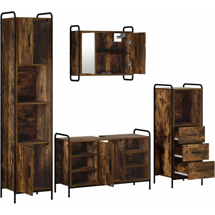 vidaXL Badezimmerschrank-Set 4 stk. Räuchereiche 40 x 36 x 181 cm 3444635 – Bild 7