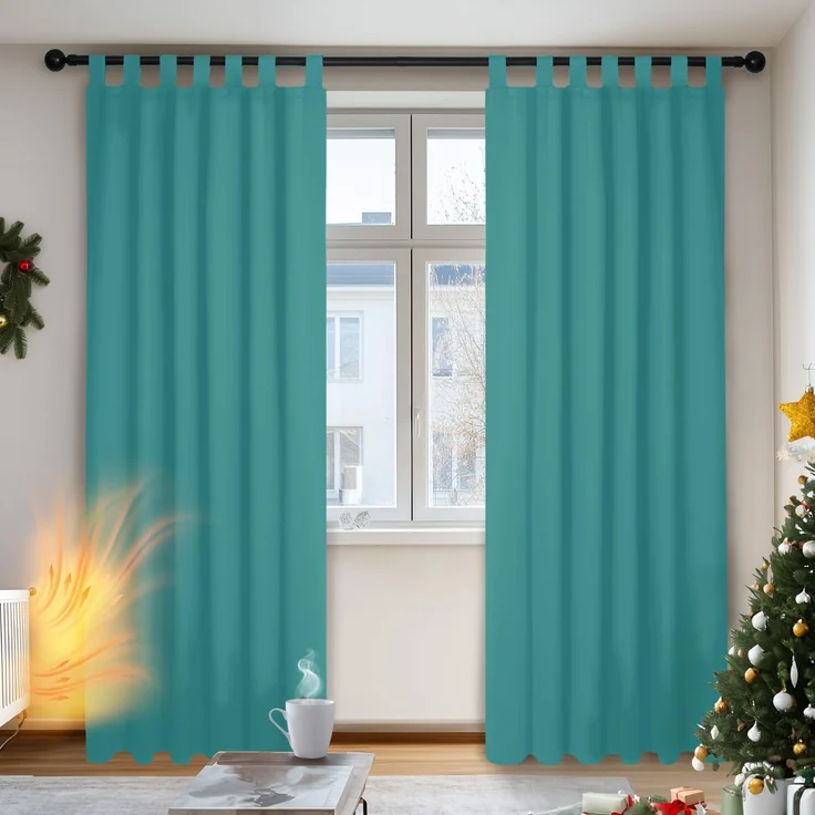 Deconovo Verdunkelungsvorhang Schlaufen Gardinen Schlafzimmer Thermogardine Kälteschutz Schlaufenschal, 175x140 cm(HöhexBreite), Türkis, 2er Set