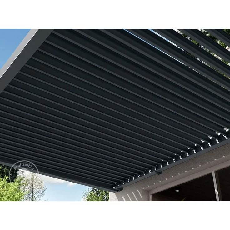 PRIMEYARD Terrassenüberdachung 3x4 m Aluminium-Pfosten mit Lamellendach aus Alu anthrazitfarbene Anbau-Pergola – Bild 5