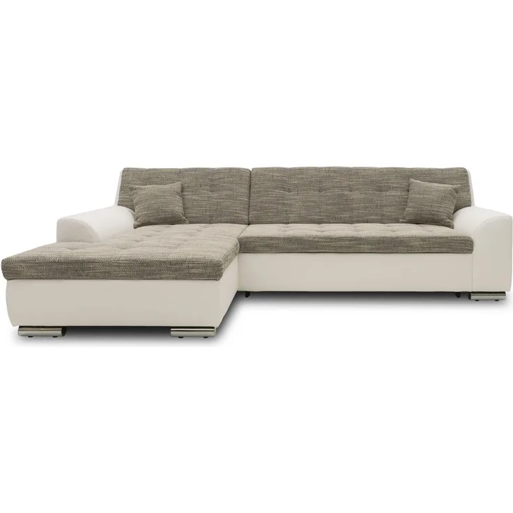 DOMO Collection Treviso, Ecksofa mit Schlaffunktion, Webstoff/Kunstleder weißgrau/weiß, 178 x 240 cm
