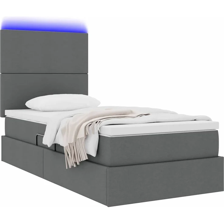 vidaXL LED-Speicherbett mit Matratze Dunkelgrau 100 x 200 cm Stoff 3372334 – Bild 3