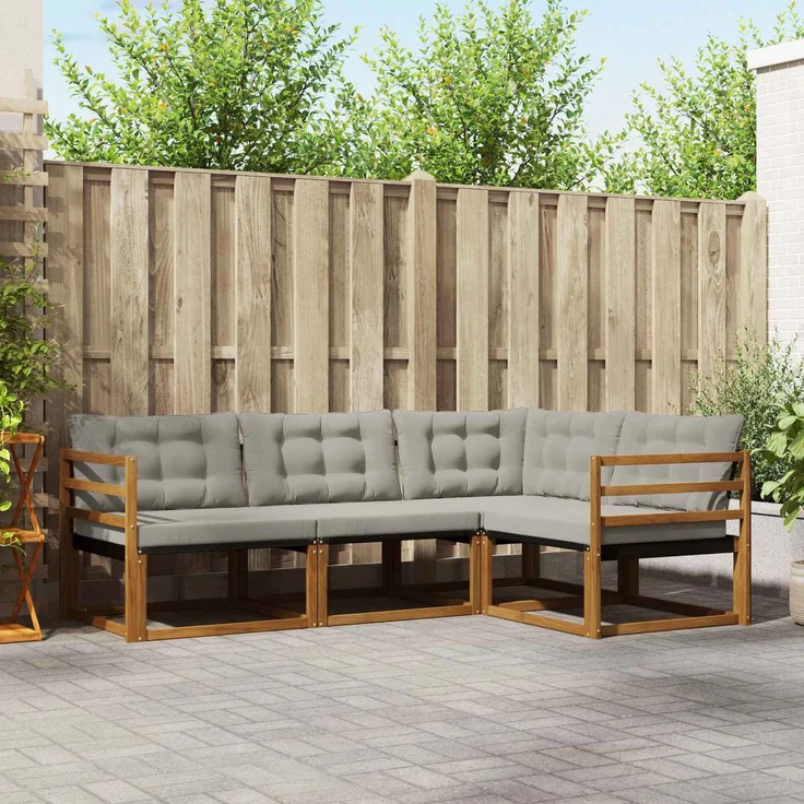 vidaXL Outdoor-Sofagarnitur 4 stk. 4-Sitzer Natur und Hellgrau 3369398 – Bild 1