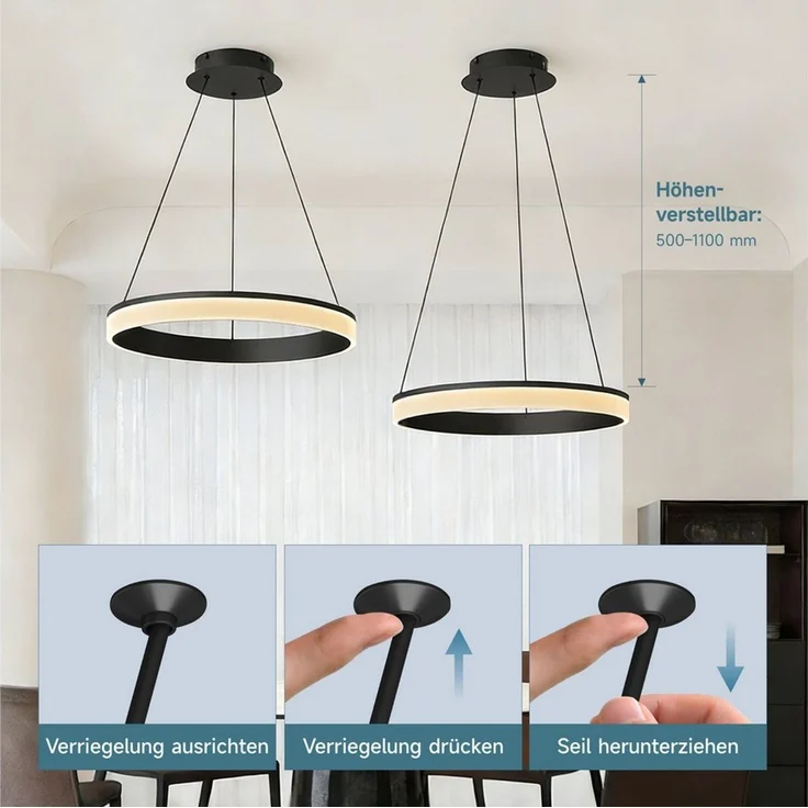 doporro Pendelleuchte Pendellampe Esszimmerlampe Dimmbar mit App & Fernbedienung Luvina02, einstellbarer Farbtemperatur von 3000–6000K, LED-Pendellampe – Bild 3