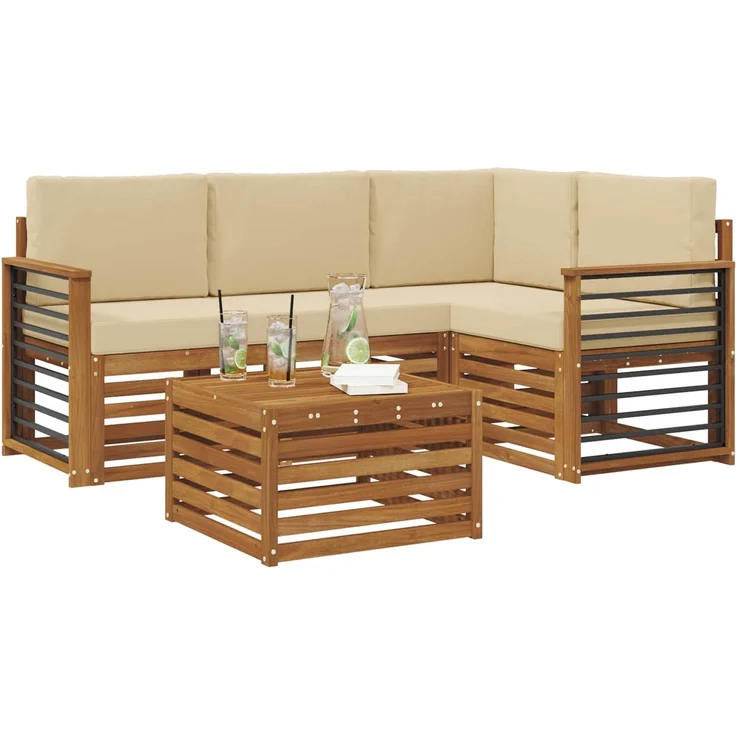 vidaXL Outdoor-Sofagarnitur 5 stk. 4-Sitzer Natur und Beige 3374783 – Bild 3