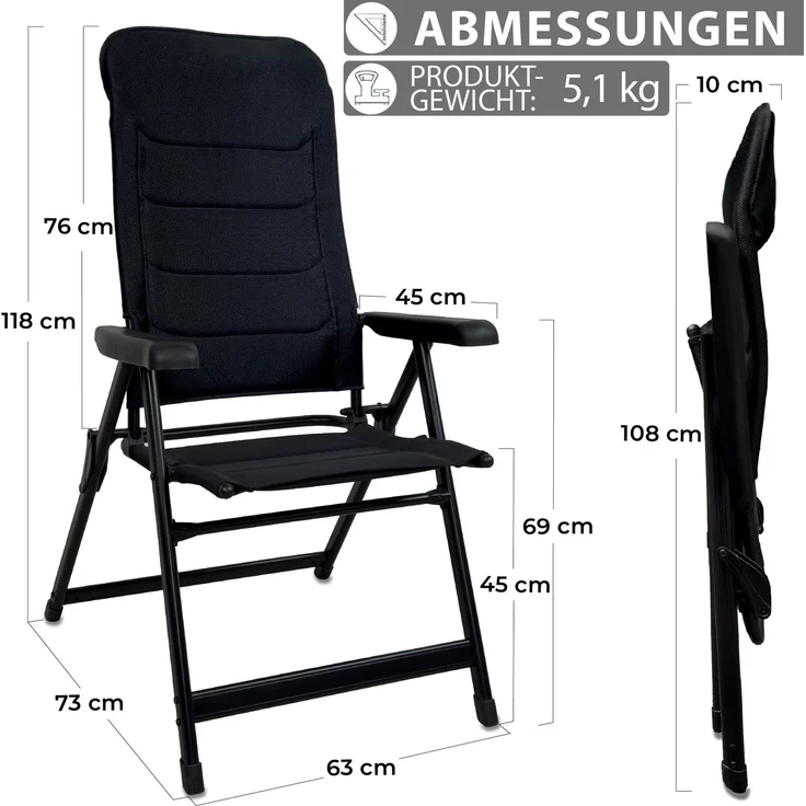 osoltus 'Alu' Gartenliege, mit Fußablage, schwarz, 120 x 73 x 63 cm – Bild 3