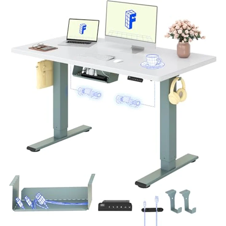 FLEXISPOT Höhenverstellbarer Schreibtisch mit 2 Motoren & 25MM EINTEILIGER Tischplatte 120x80 cm, Ergonomischer Bürotisch Elektrisch mit Kabelmanagement, Memory Funktion & Höhenanzeige – Bild 2