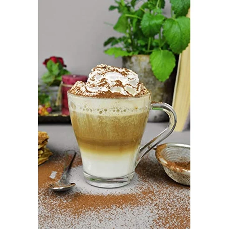 6 Cappuccino-Gläser 250ml mit Henkel und 6 Edelstahl-Löffeln, Kaffee-/ Teegläser – Bild 6