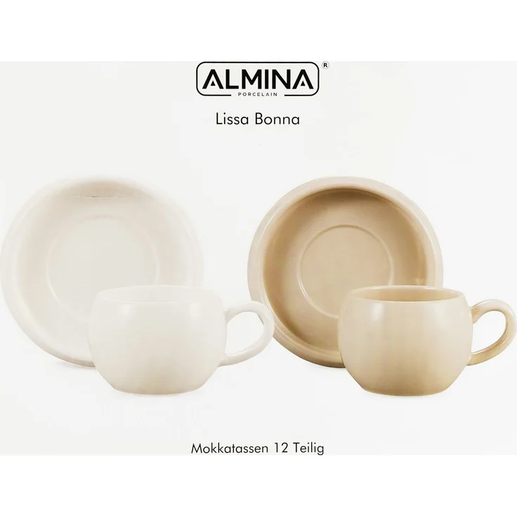 Lissa Bonna Biscuit Mokkatassen mit Untertellern - 12-teiliges-Set in Beige – Bild 5