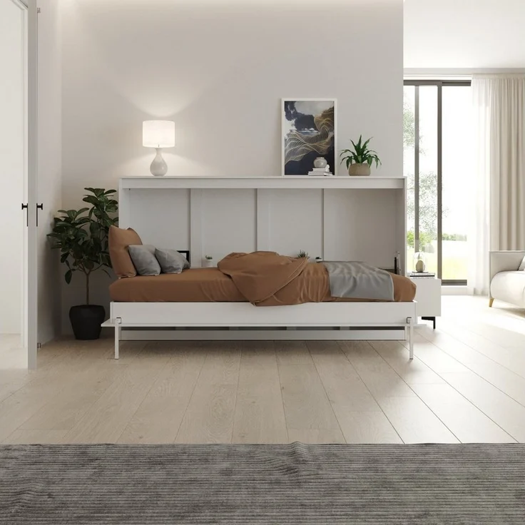 SMARTBett Schrankbett Wandklappbett 100/ 140/ 160x200 cm Weiß mit Gasdruckfedern, zwei Klickgurte – Bild 3