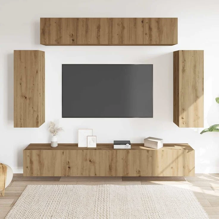 vidaXL 6-tlg. TV-Schrank-Set Wandmontage Artisan-Eiche Holzwerkstoff 3329002 – Bild 2