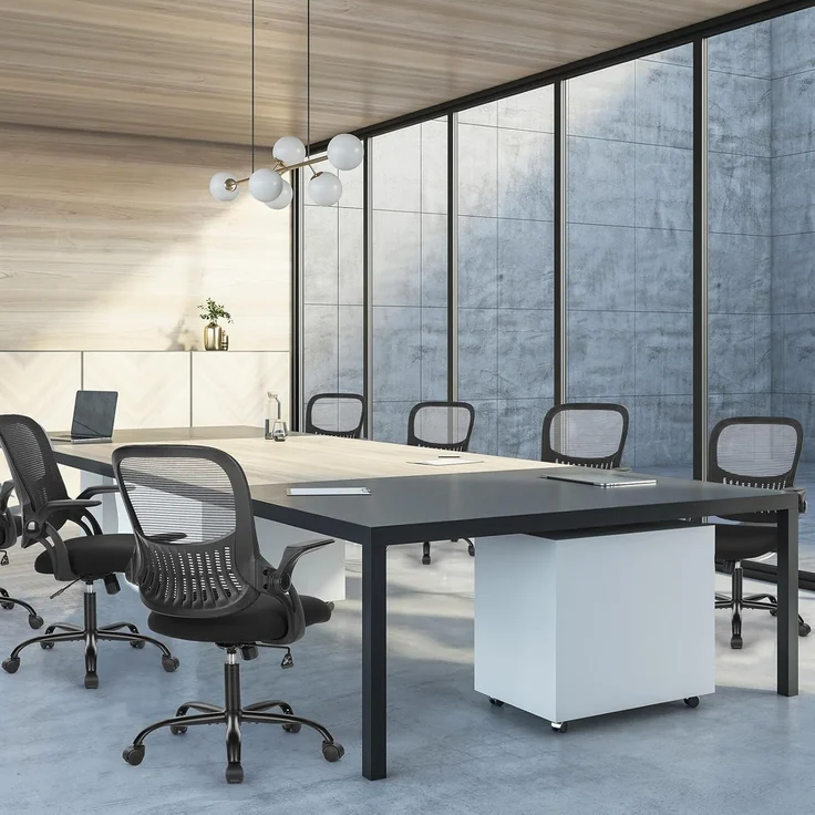 Sweetcrispy Bürostuhl mit Verstellbaren Armlehnen, Ergonomischer Schreibtischstuhl mit Lendenwirbelstütze, Höhenverstellbar, 360° Drehstuhl Gepolstertem Sitzkissen für das Büro Arbeitszimmer, Schwarz – Bild 7