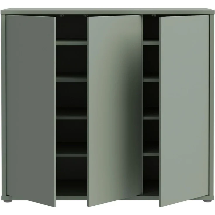 Forte ALICE SPRINGS Schuhschrank 100 110, moderner Flurschrank mit 3 Türen und 8 Einlegeböden, Holzwerkstoff, Salbei, 109,2 cm breit x 99,1 cm hoch x 34,9 cm tief – Bild 5
