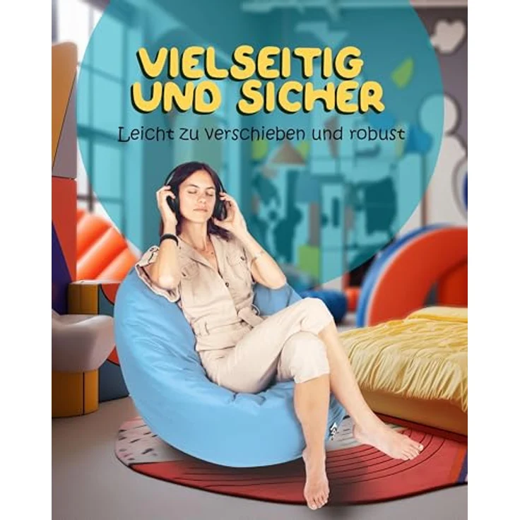 PATCH HOME 2-in-1 Sitzsack Sessel - Gaming Bean Bag mit Reißverschluss - Bereits befüllt, Ergonomisch & Robust für Kinder & Erwachsene - Indoor & Outdoor, Wetterfest (Hellblau, 155cm) – Bild 4