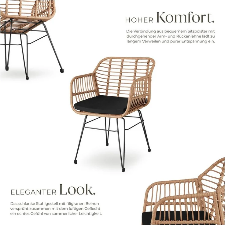 tectake Sitzgruppe Rattan Sitzgruppe, (Set, 3-tlg), für 2 Personen – Bild 2