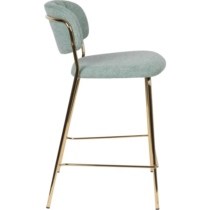 Barhocker Jolien im 2er-Set mit Rückenlehne und Fußstütze, Grün, Stoffbezug, goldfarbenes Metallgestell, 48x54x89 cm – Bild 3