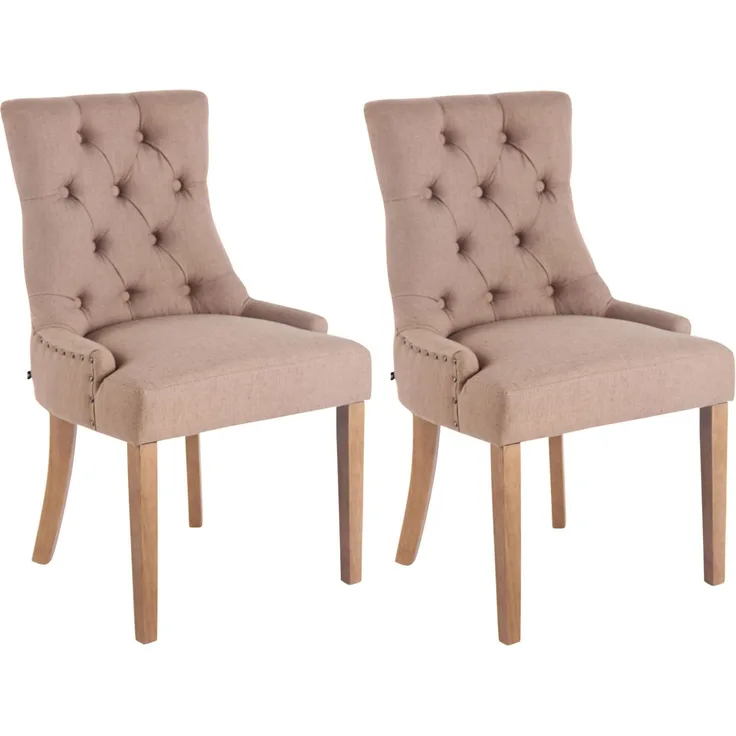 CLP 2er Set Esszimmerstuhl Aberdeen Stoff mit Gestell aus Kautschukholz - Farbe:taupe;Gestell Farbe:antik-hell