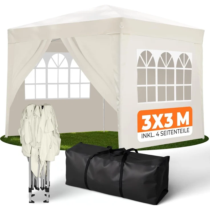 Faltpavillon 3x3 m - wasserdicht - mit 4 Seitenteilen, champagner – Bild 1