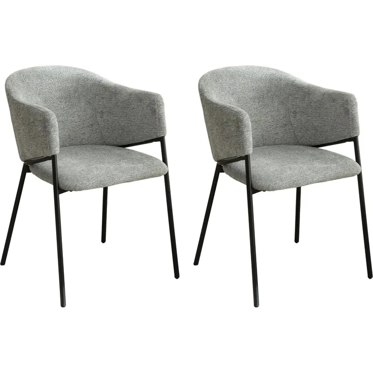 byLIVING Esszimmerstuhl YORK 2er Set, Polsterstuhl mit Armlehne und Rückenlehne, Sitzschale Webstoff Grau, Metallgestell Schwarz, Maße: B 54, H 78, T 60 cm