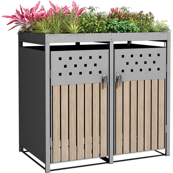 Mülltonnenbox Müllbox Mülltonnenverkleidung 2 Türen Box Pflanzdach RAL 9007 – Bild 7