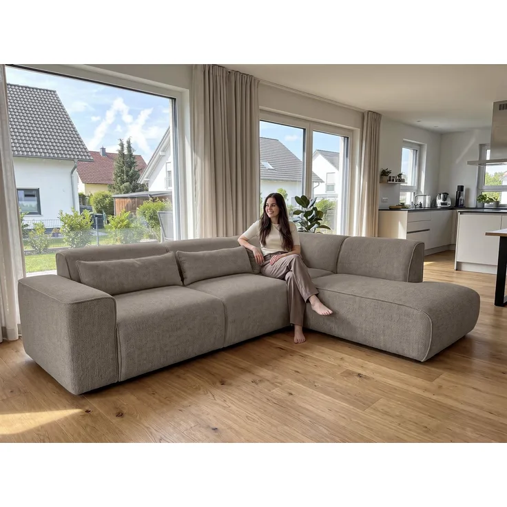 AX LIVING Wohnlandschaft mit Schlaffunktion Ruyam Hellbraun Sofa R