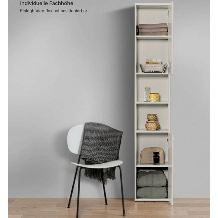 mokebo Hochschrank Der Kapitän (180x33x34 cm, in Kaschmir, mit 5 Einlegeböden) hoher Badschrank, Badezimmerschrank, Badregal in Beige Grau – Bild 1