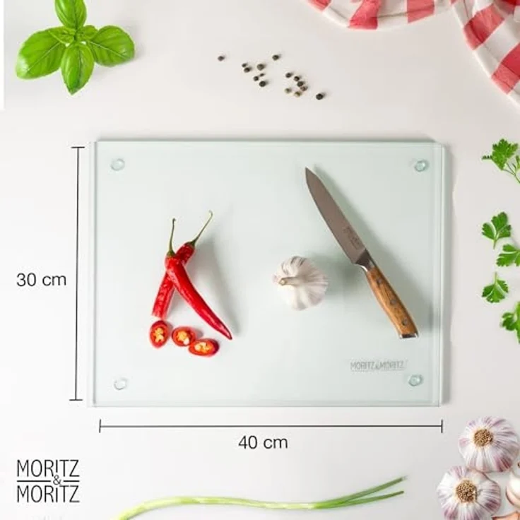Moritz & Moritz Schneidebrett Glasschneidebrett 40x30cm, Glas, (Einzelset, 1-St), 8mm Dicke Kratzfest, Hitzebeständig & Lebensmittelecht – Bild 3
