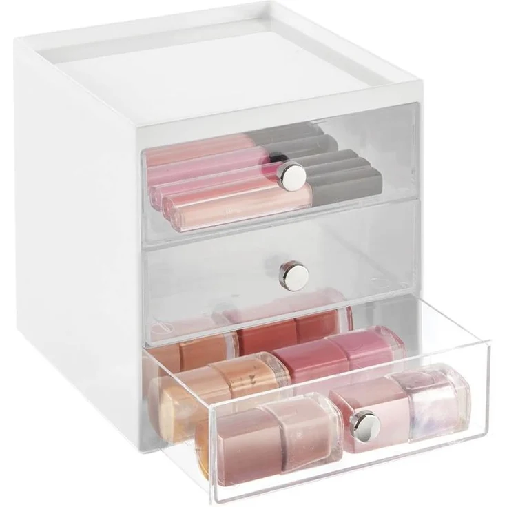 Organizer stapelbare Aufbewahrungsbox mit 3 Schubladen mDesign transparent/weiß – Bild 6