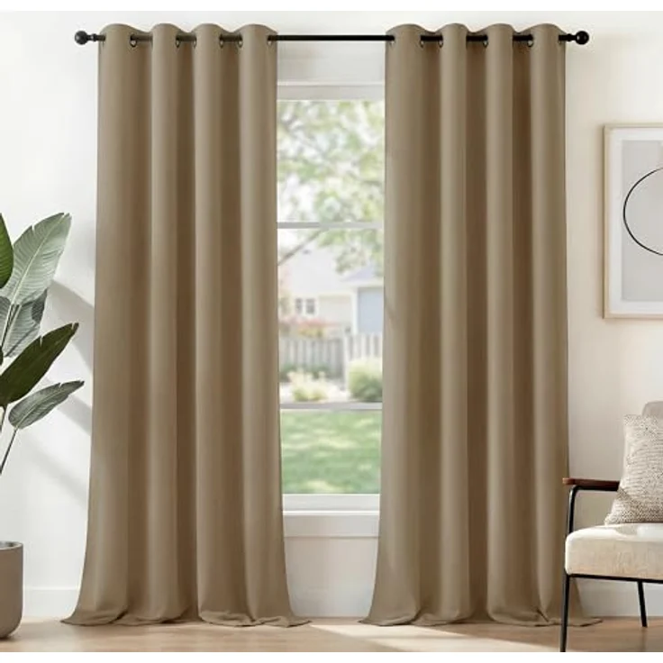 Deconovo Blickdichte Gardinen Ösenvorhang Blickdicht Vorhang Verdunkelung Wärmehaltung, 245x140 cm(HöhexBreite), Taupe, 2er Set – Bild 2