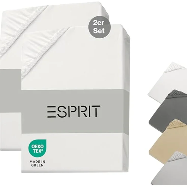 Esprit Spannbettlaken PREMIUM Spannbettlaken, 95% Baumwolle, 5% Elasthan, Gummizug: rundum, (2 Stück), 100 x 200 cm - 2er Set in Weiss – Bild 2