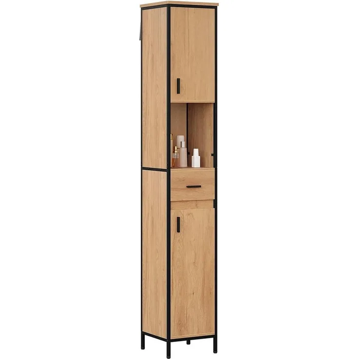 EUGAD Hochschrank (1-St) mit 5 Fächern 1 Schublade, natur, 30x180x30 cm