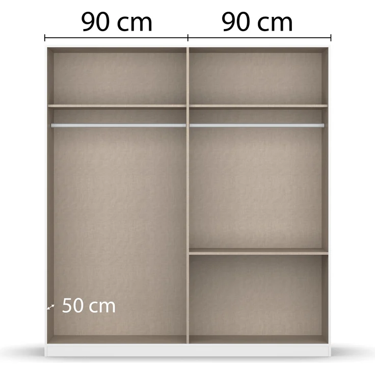 rauch Kleiderschrank, Drehtürenschrank COSTA, 4-türig, 2 Spiegeltüren, 2 Schubkästen, push-to-open, Grau metallic, 181 x 197 x 54 cm – Bild 6