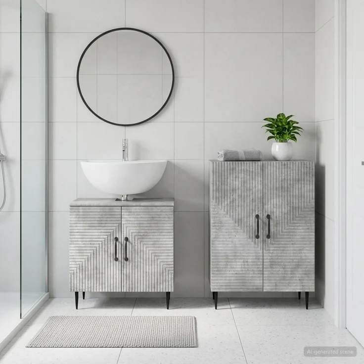 vidaXL 2-teiliges Badezimmer Schrank Set HAARLEM Betongrau 3417615 – Bild 1