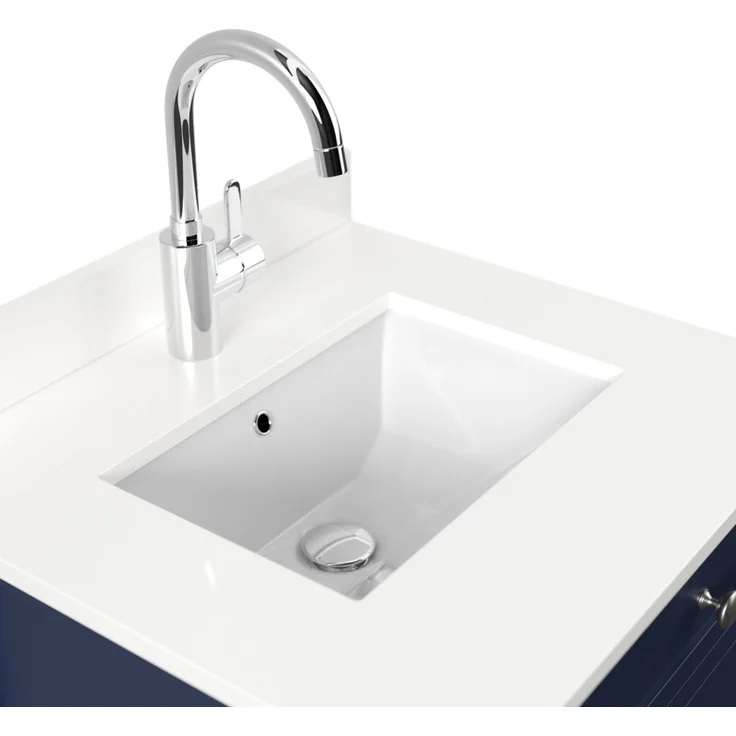 Landhaus Badmöbel Postigo 60 Quarz weiß montiert blau lackiert : Blau lackiert / Quarz weiss – Bild 2